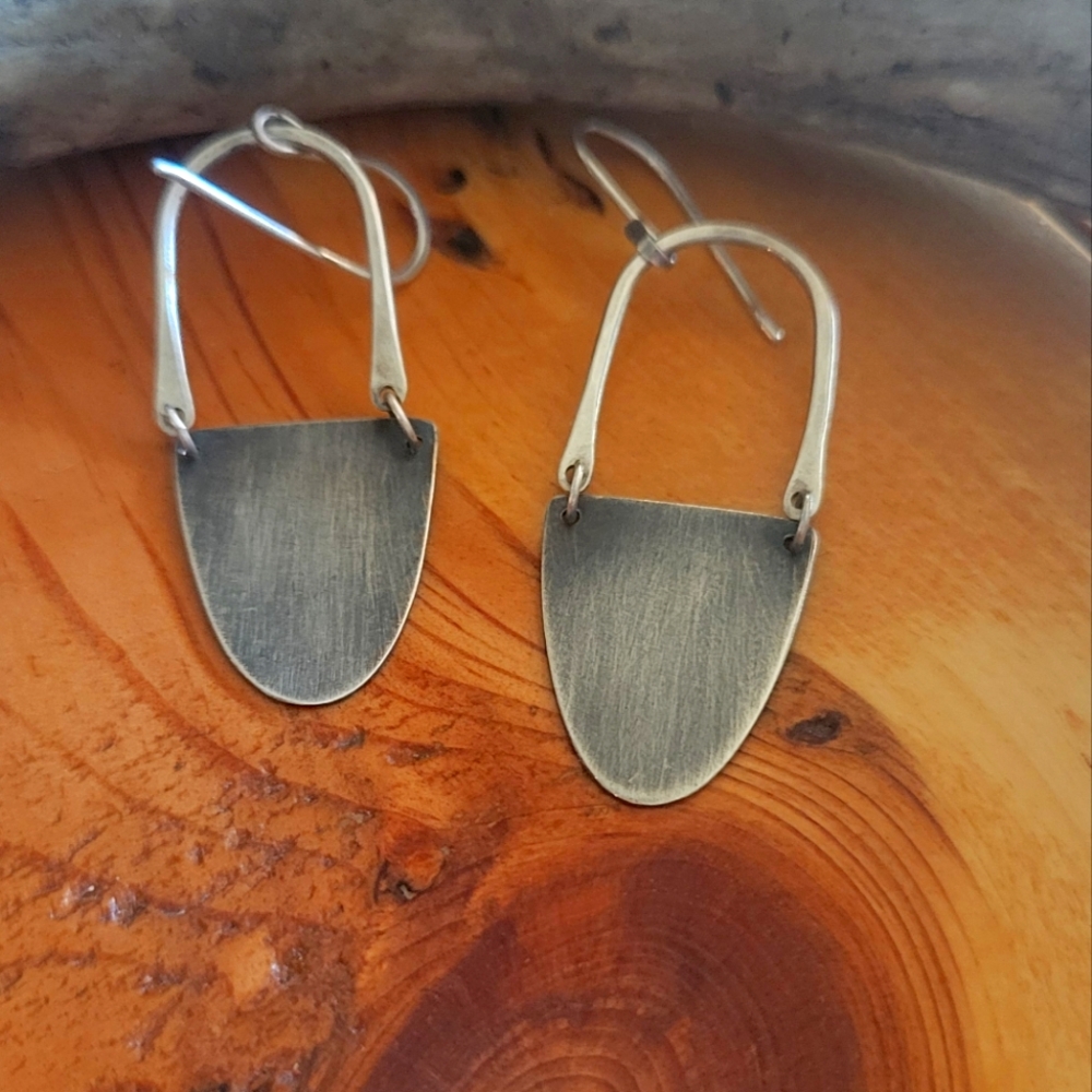 Artisan silver swing earrings. Indian Paintbrush Designs. Bozeman Montana